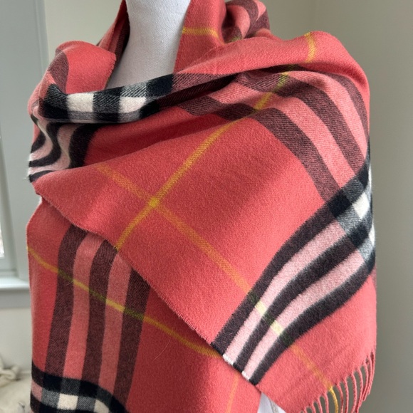 Burberry Accessories - Burberry Classic Check Cashmere Scarf Salmon Pink